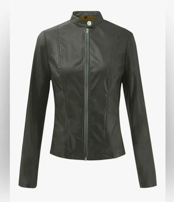 NEW Green Vegan Leather Classic Moto Biker Zipper Jacket XL - Image 4