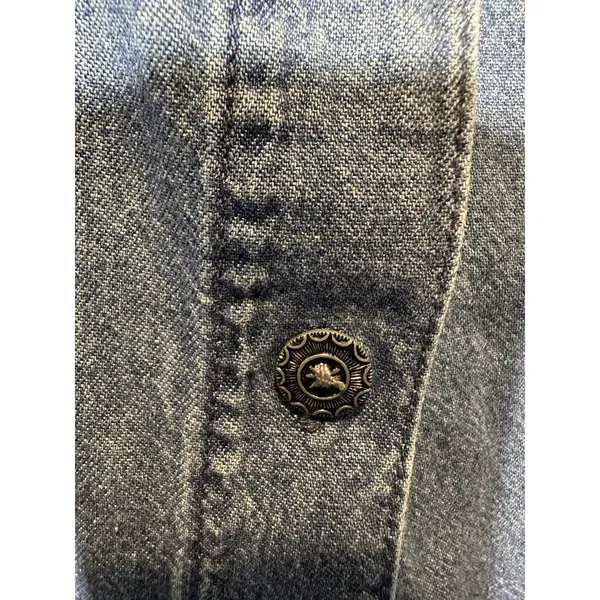 Snowman Jean Shirt Endless Design Women’s Medium Winter Tree Blue Button Down - Image 6