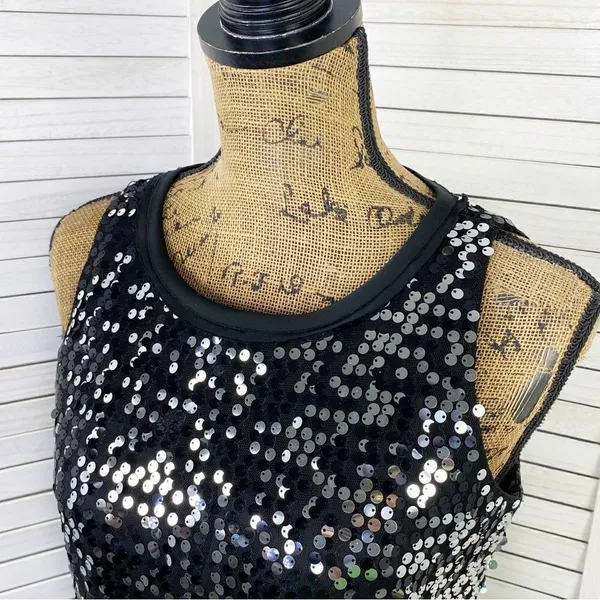 Banana Republic‎ Sequin Sleeveless Shift Party Cocktail Dress Silver Black 2 - Image 4