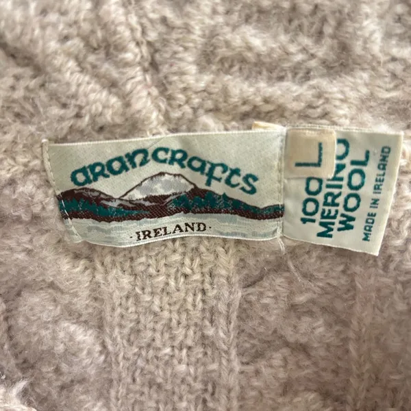 Vintage Aran Crafts Merino Cardigan Cream Large‎ - Image 6