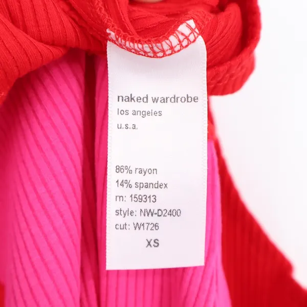 Naked Wardrobe Pink Red Colorblock Ribbed Midi Dress XS Racerback - Image 5