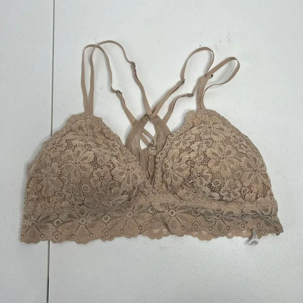 Aerie Size L Bra Snowday Chenille Lace Padded Triangle Bralette Sands Beige Cozy - Image 4