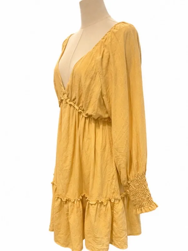 Lulus Creative Idea Light Yellow Ruffled Long Sleeve Mini Dress Size Large - Image 2