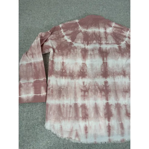 Zara Oversized XS Top Pink‎ White Tie Dye Button Down Long Sleeve Frayed Hem - Image 3