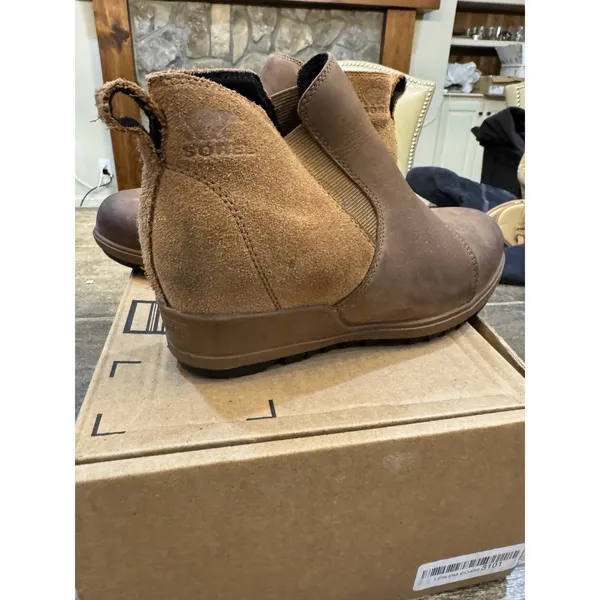 Sorel Womens Size 7 Brown Leather Chelsea Ankle Wedge Fashion Boots Bootie - Image 8