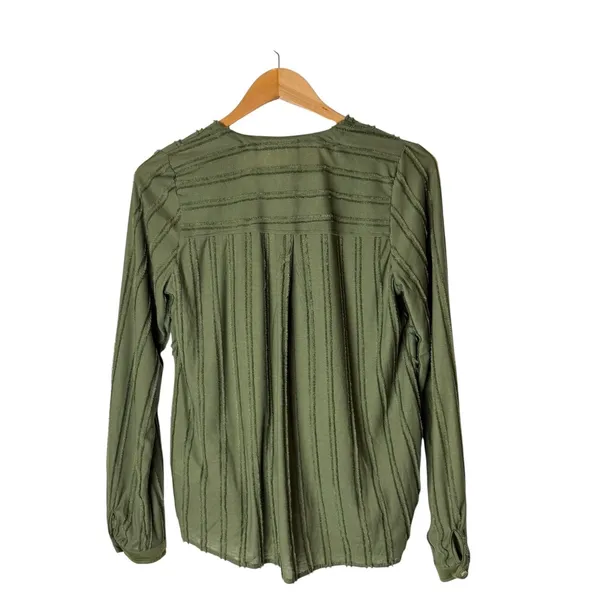 Maeve Audre Top Women XXS Olive Green Textured Faux Wrap Long Sleeve Boho - Image 3