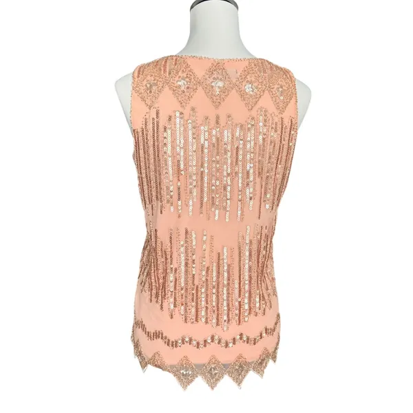 PrettyGuide Rose Gold Sequin Flapper Tank Top Sleeveless Mesh Scalloped Hem S‎ - Image 4