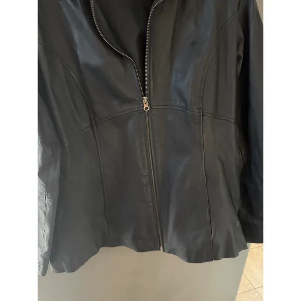 Jacqueline Ferrar Black Nappa Leather Zip Up Jacket Womens Large Lined Classic - Image 4