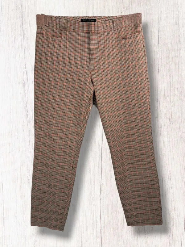 BANANA REPUBLIC Sloan Mid-Rise Skinny‎ Fit Ankle Pant, Camel Glen Plaid Check, 8 - Image 3