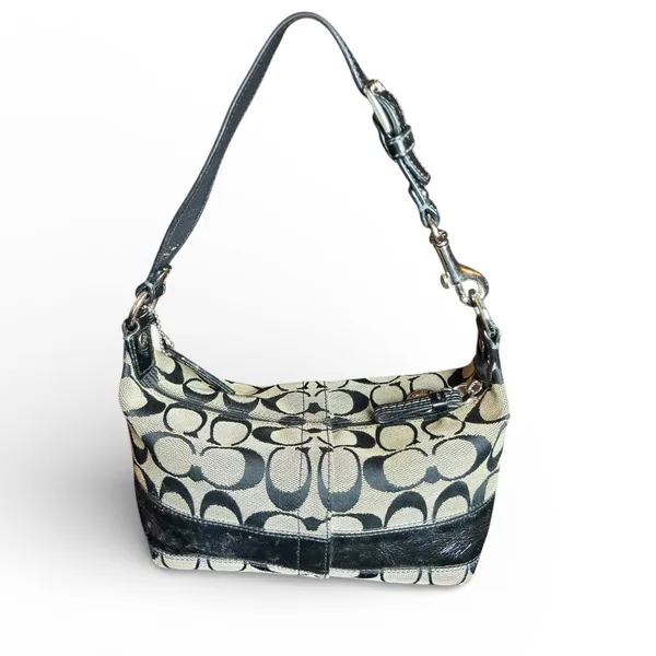 Coach Signature C Canvas Legacy Trim Hobo Shoulder Bag Purse Cosmetic 41642‎ Y2K - Image 2