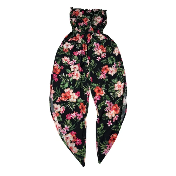Bar III Black Tropical Floral Strapless Split Leg Jumpsuit Medium - Image 5