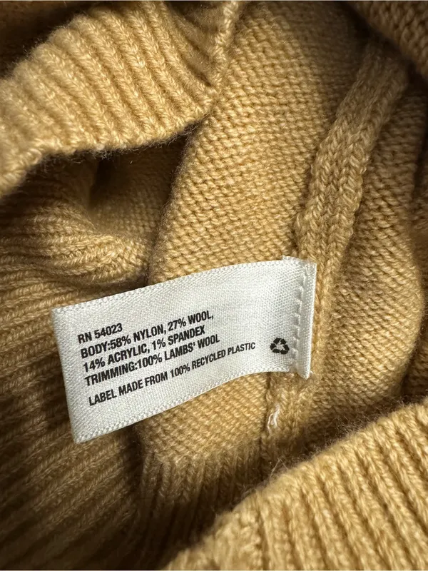 GAP V-Neck Button Cardigan Camel Tan Elbow Patches Wool Blend Grandpa Academia - Image 13