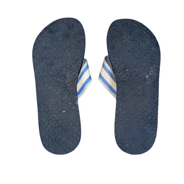 Tory Burch Striped Logo Flip Flops Women 10 Blue White Good Nautical Beach Thong - Image 6