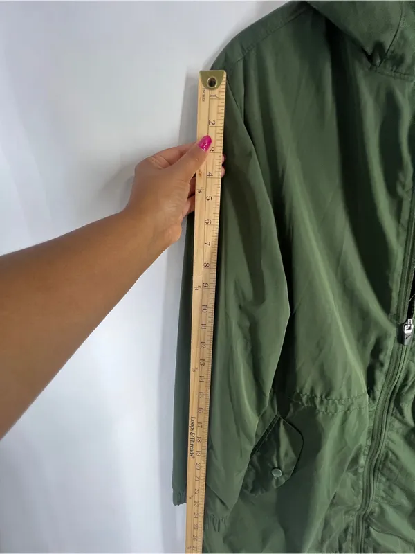 Old Navy Active Olive Green Hooded Windbreaker‎ Jacket Medium - Image 13