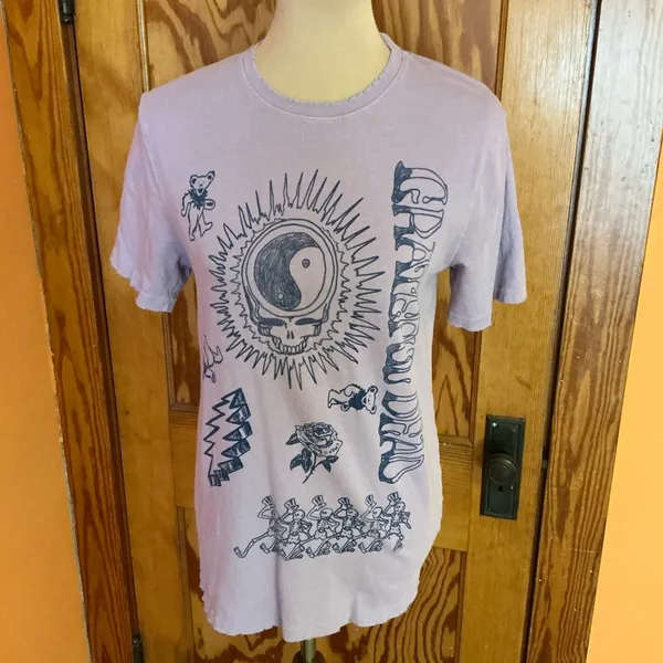 Grateful Dead Junk Food Pink Graphic Tee Distressed Skull Yin Yang Shirt Size S - Image 5