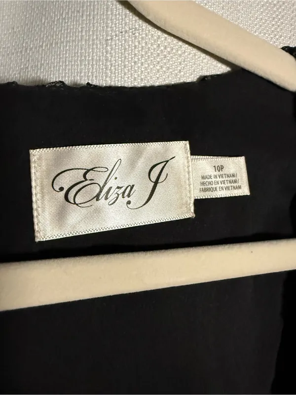 Eliza J Petite Black and Silver Square Neck Lace Fit and Flare Dress Size 10 P - Image 8