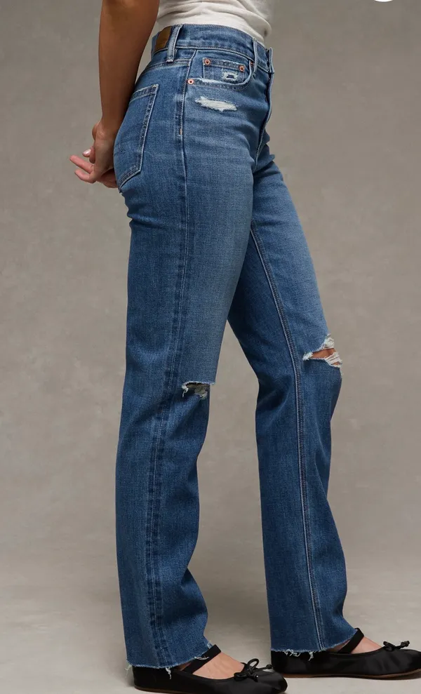 American Eagle Stretch Ripped Super High-Waisted Straight Jeans - Image 3