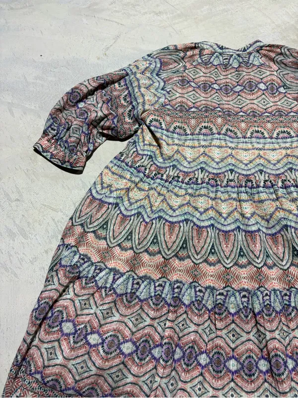 Amanda uprichard Diego Patterned Boho Tiered Dress large - Image 9