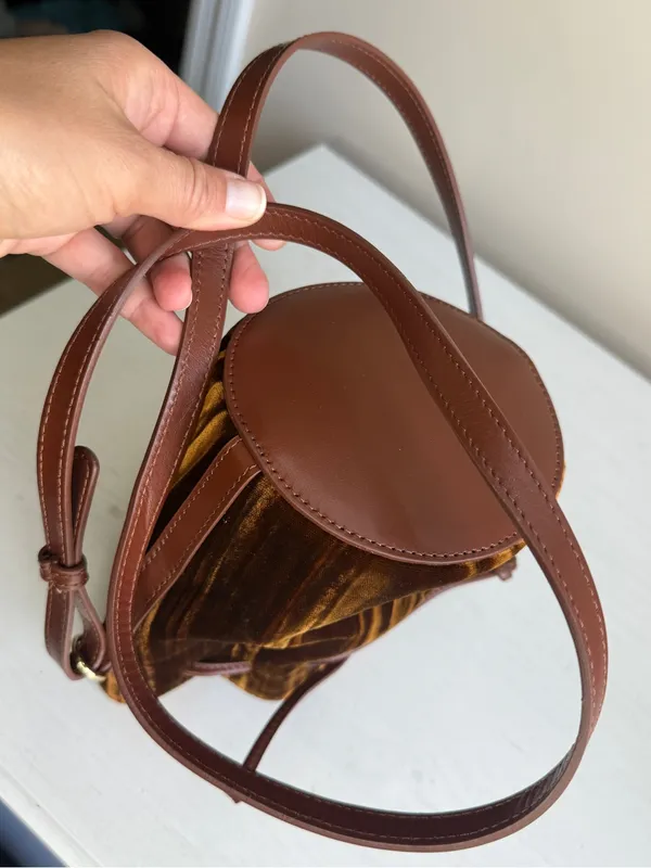 SEZANE VELVET MINI FARROW Brown Velvet Crossbody Bag Sold Out - Image 3