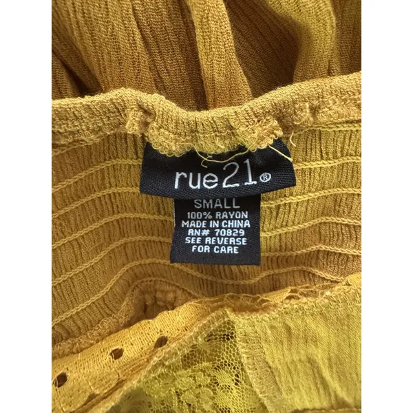 RUE 21 Mustard Yellow Gauzey Lace Maxi Dress Size Small - Image 8