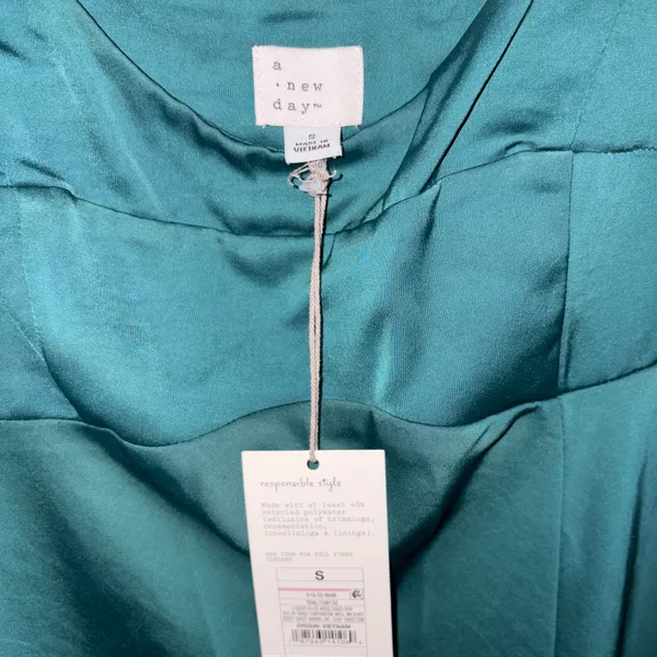 A New Day Emerald Green Slip Midi Satin Slip Dress with Front Slit - Image 9