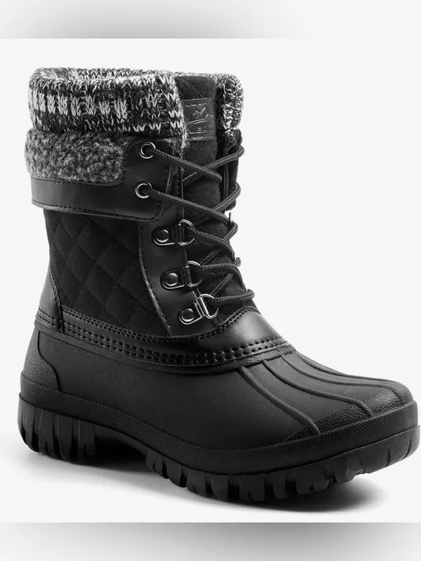 Women's Black Quilted Winter Lace-Up Boots with Knit Collar Size 6 - Image 2
