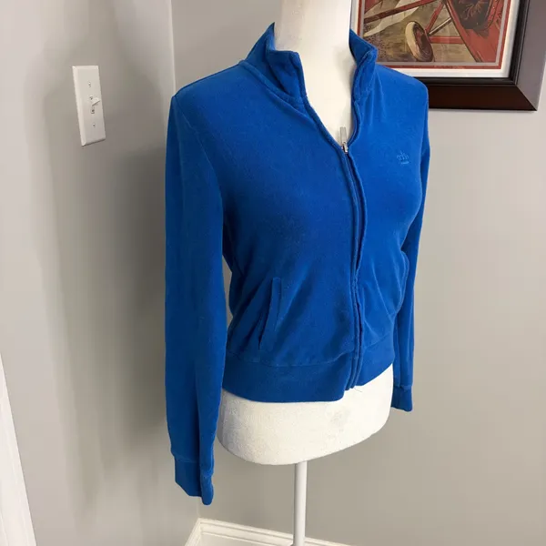 Juicy by Juicy Couture Blue Velour Zip Up Track Jacket Small Embroidered Crown - Image 3