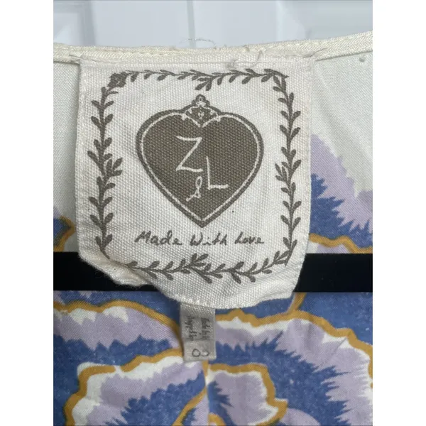 ZL Made With Love Floral Kaftan Top Womens OS Cream Blue Boho Tassel Rayon OS - Image 5