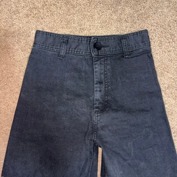 Zara Marine (Sailor) Straight Wide Leg High Waisted Raw Hem Jeans Washed Black 2 - Image 6