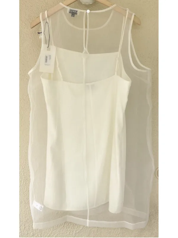 STAUD Brea Shift Mini Dress S Ivory Sheer Minimalist Clean Girl Business Casual - Image 7