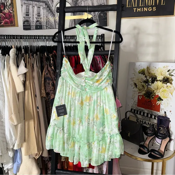 Lulus Radiantly Sweet Light Green and White Floral Halter Mini Dress - Image 7