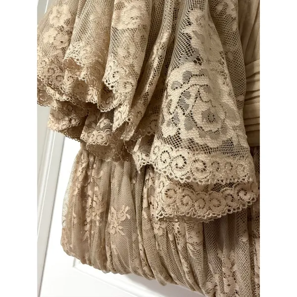 Zara Womens Champagne Floral Lace Maxi Dress Pleated V-Neck Bow Back Formal Gown - Image 17