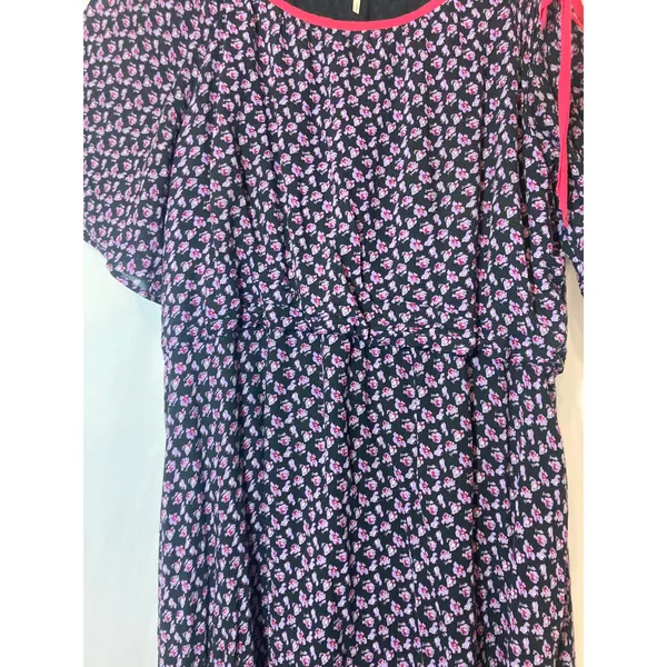 Free People Purple Pink Floral Asymmetrical Cold Shoulder Tie Mini Dress Large - Image 9