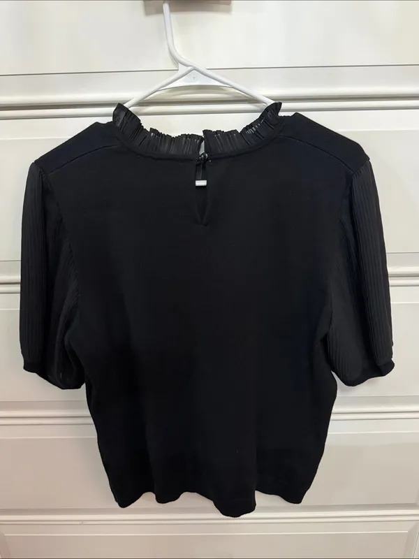 Adrianna Papell Black Short-Sleeve Pleated Sleeve Knit Top - Image 3