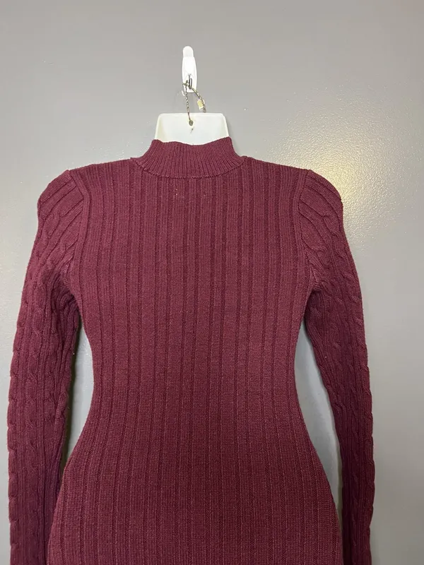 Hollister Sweater Dress Womens Small Red Cable Knit Mock Neck Bodycon Short - Image 6