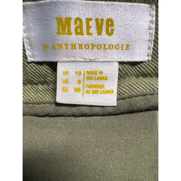 Maeve Anthropologie Cropped Wide Leg Pleated‎ Olive Green Pants Size 8 - Image 4