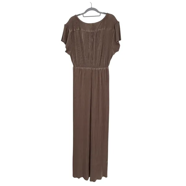 Baltic Born Pleated‎ Athena Maxi Dress XL Taupe Brown Flutter Sleeve Surplice - Image 2