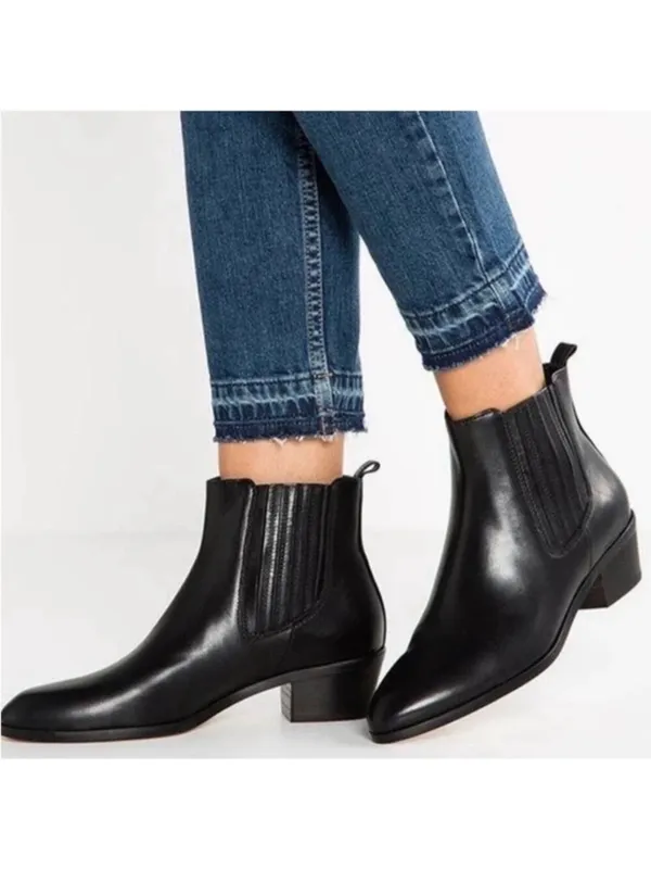 J. Crew Black Leather Point‎ Toe Heeled Chelsea Western Ankle Boots Size 8 - Image 2