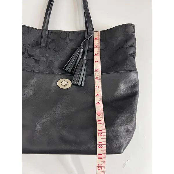 Coach Black Signature Canvas Leather Tote Bag Tassel Shoulder Purse - Image 8