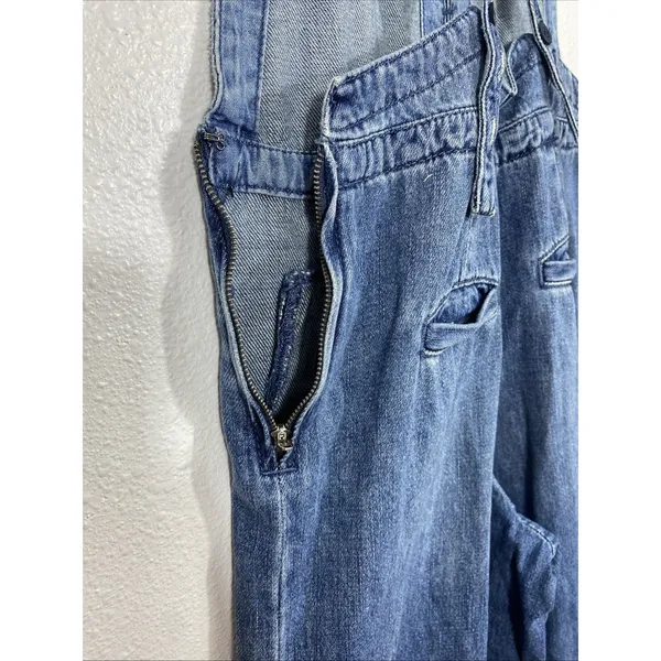 Free People We The Free Rambler Denim Wide Leg Overalls Jumpsuit Size 4W - Image 8