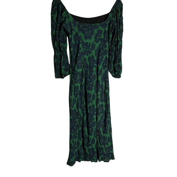 Peter Som Green Floral Print Crepe Long Sleeve Square Neck Midi Dress Size 6 - Image 14