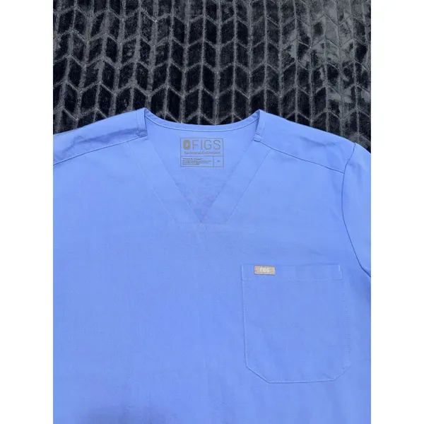 FIGS Women's Catarina V Neck Pocket Scrub Top Blue Short Sleeves Sz M - Image 3