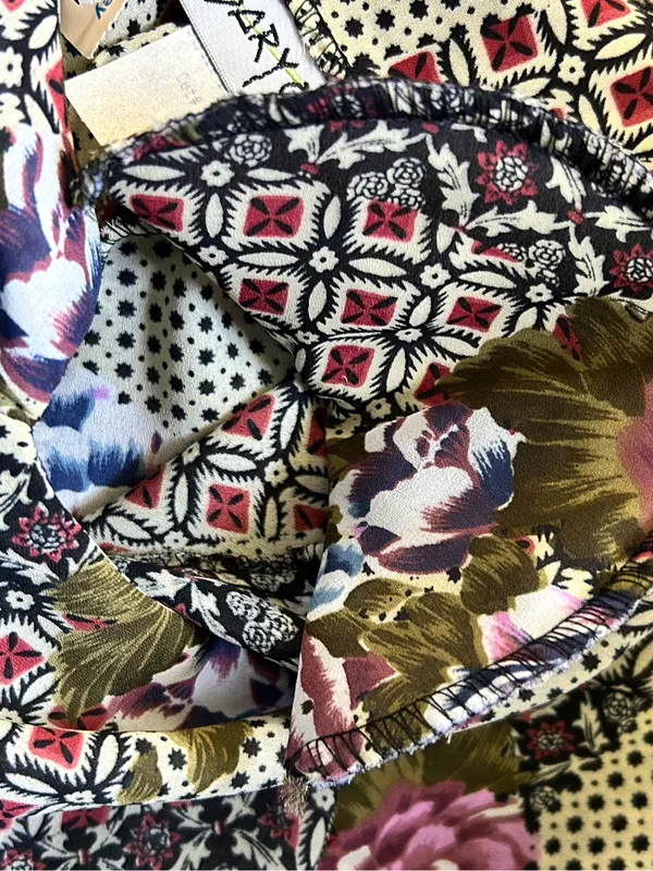 Necessary Objects Vintage Olive Patchwork Floral Midi Dress SM NWT - Image 13