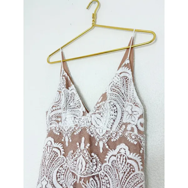 Free People Lace Night Shimmers Mini Dress Size 4 White Sequin Ivory Bridal - Image 9