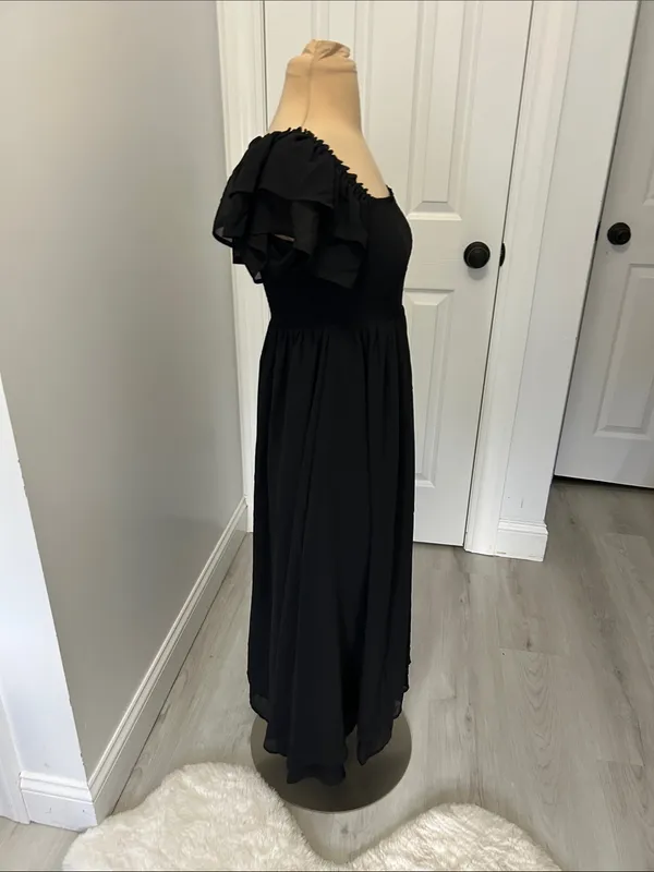 Quince Black Chiffon Smocked Flutter Sleeve Dress - Image 3