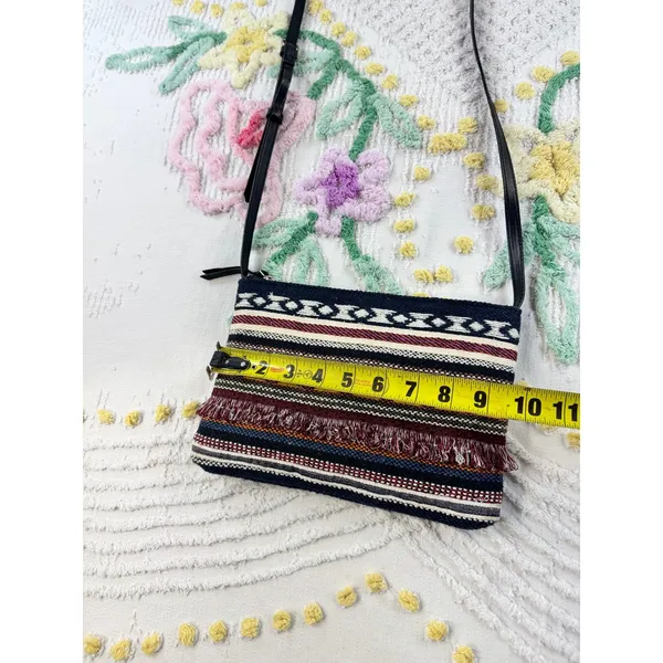 Boho Southwestern Woven Cotton Crossbody‎ Bag Fringe Geometric Navy Multi - Image 4