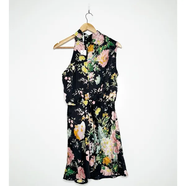Petal + Pup Anabelle Halter Neck Black Floral Mini Dress Size Medium - Image 4