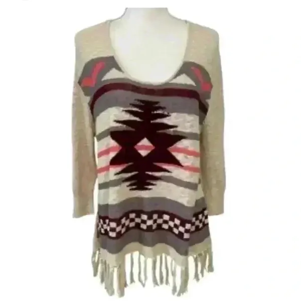 American Rag Cie Aztec Boho Sweater Size Medium with Tassels/ Fringe. - Image 2