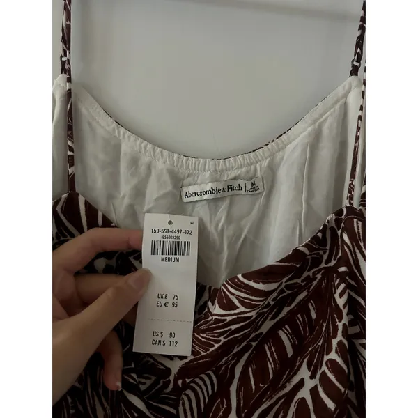 Abercrombie & Fitch Brown White Floral Trapeze Midi Sun Dress NWT Size M - Image 3