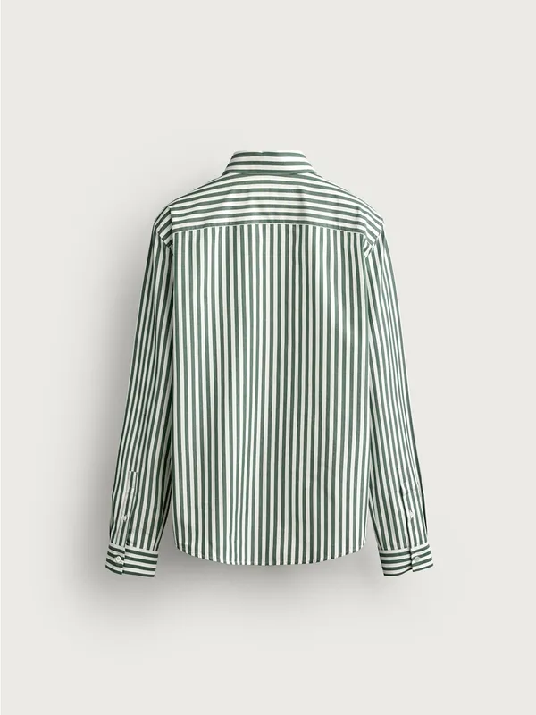 NWT Zara Fall Women Green and White Stripe Button-Up Shirt Small - Image 2